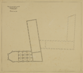 216829 Plattegrond van de beganegrond met gewelven van de kapel en de contouren van de overige gebouwen van het ...